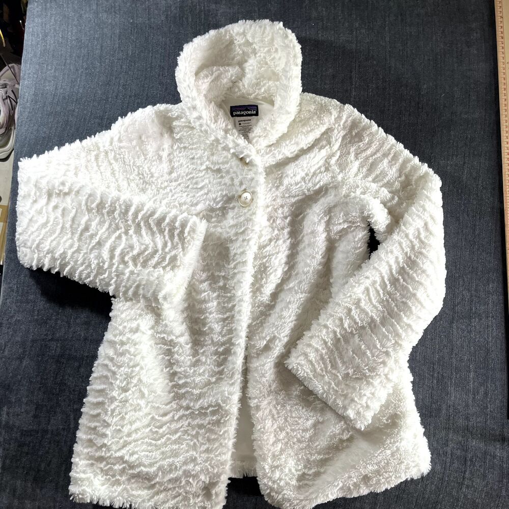 Patagonia Pelage Fleece Jacket Girl's XL 14 white Button Front Lined Winter Cozy